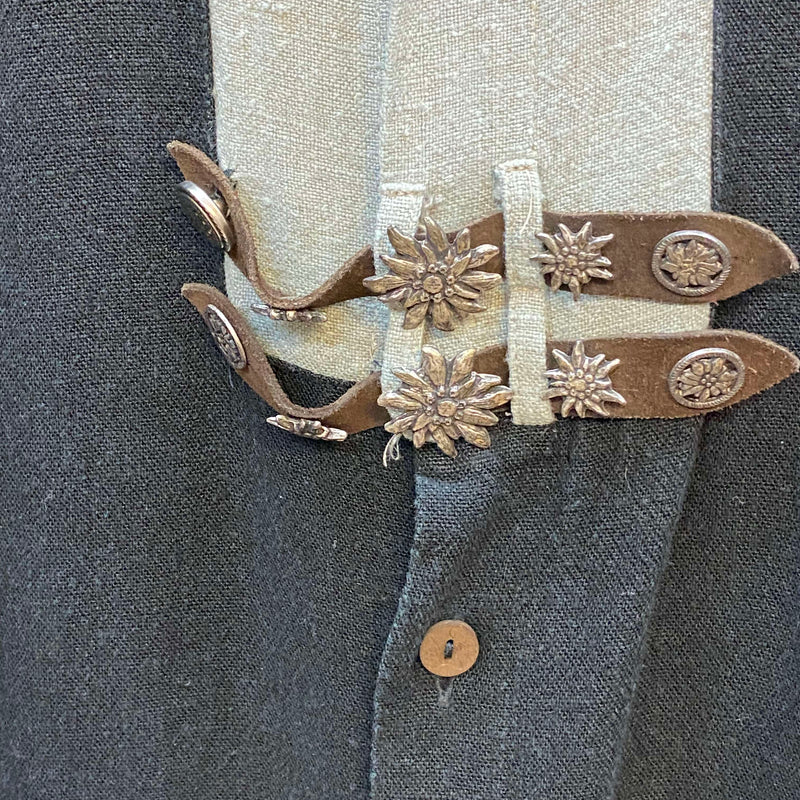 Vintage Trachtenhemd Herren – Schwarz mit Naturweiß – Gr. 39
