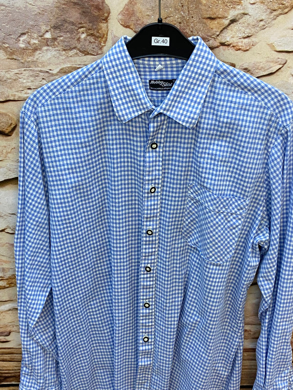 Vintage Trachtenhemd Herren – Blau-Weiß kariert – Gr. 40, Ansicht 2