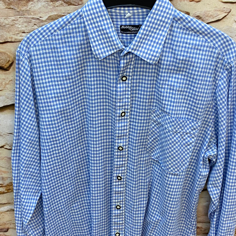 Vintage Trachtenhemd Herren – Blau-Weiß kariert – Gr. 40, Ansicht 2