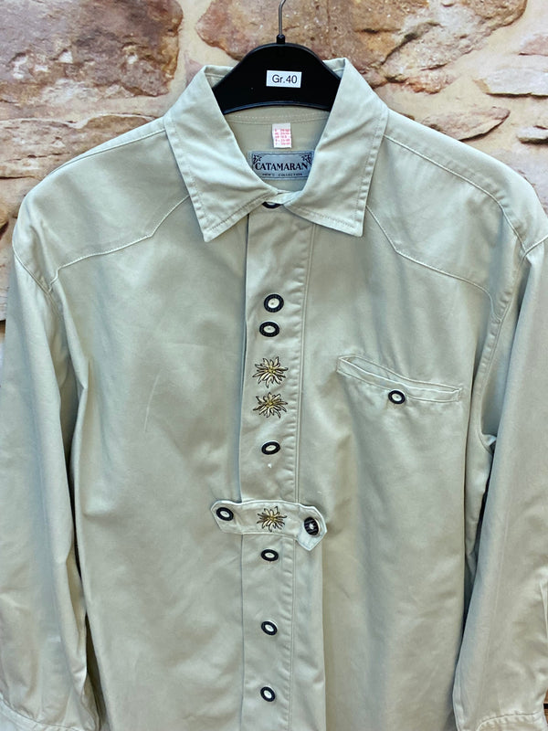 Vintage Trachtenhemd Herren – Hellbeige – Gr. 40