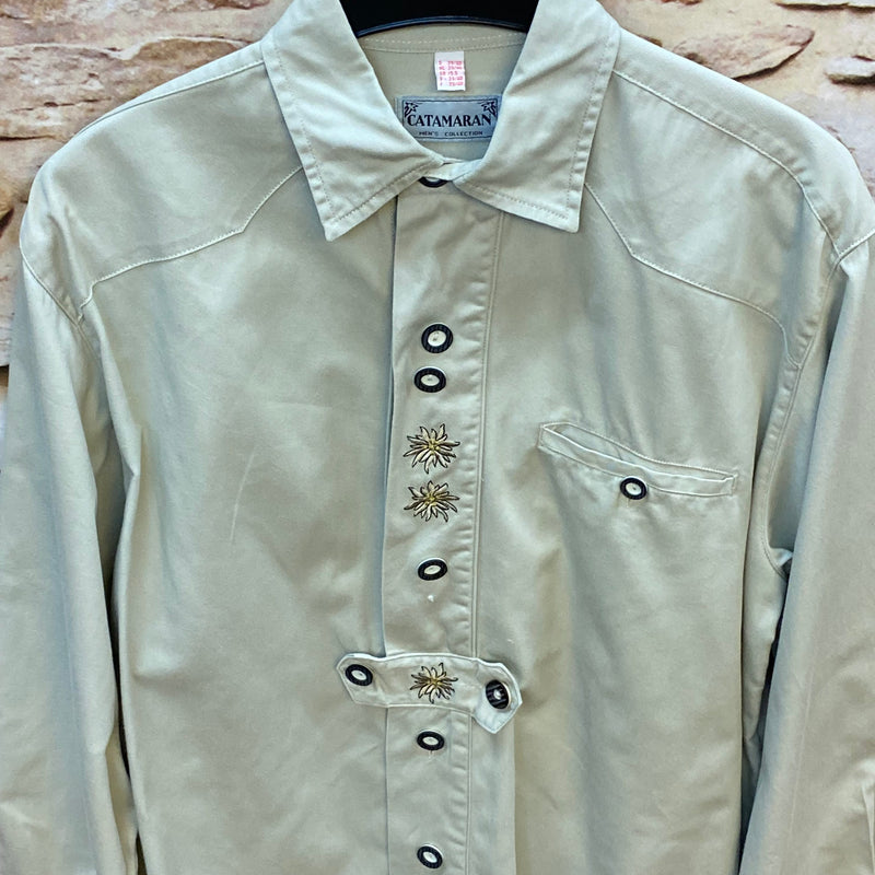 Vintage Trachtenhemd Herren – Hellbeige – Gr. 40