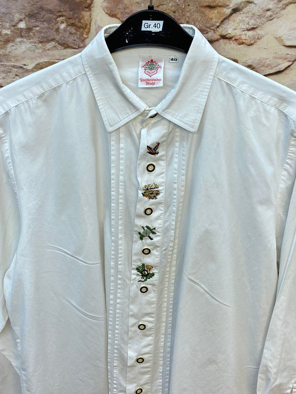Vintage Trachtenhemd Herren – Weiß – Gr. 40