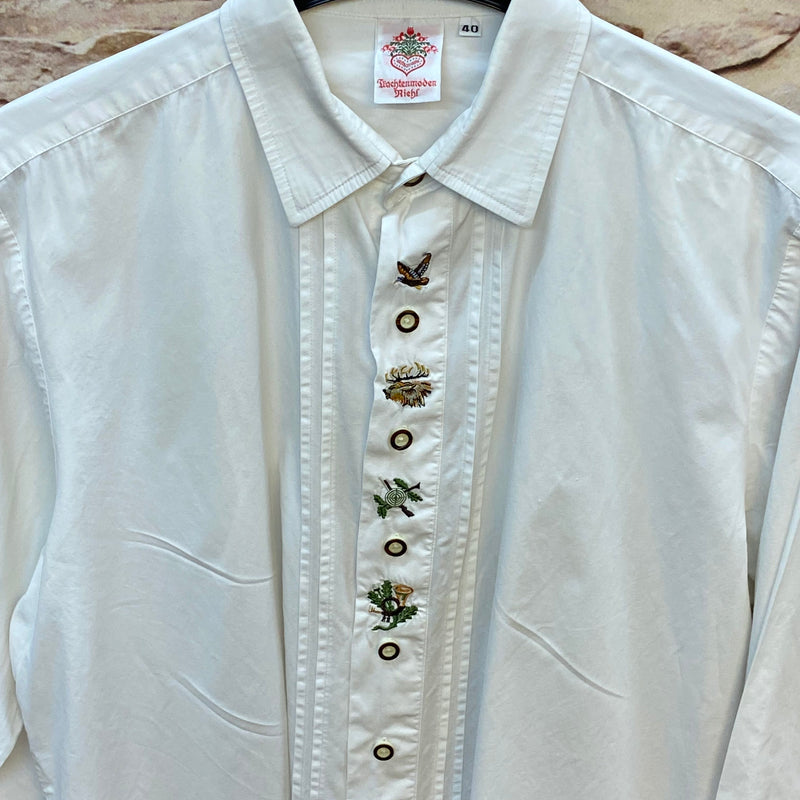 Vintage Trachtenhemd Herren – Weiß – Gr. 40
