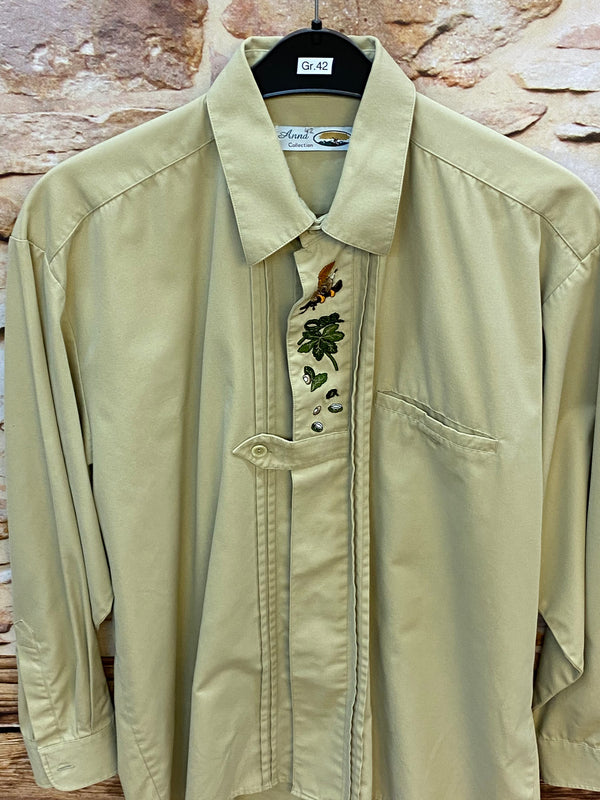 Vintage Trachtenhemd Herren – Beige – Gr. 42