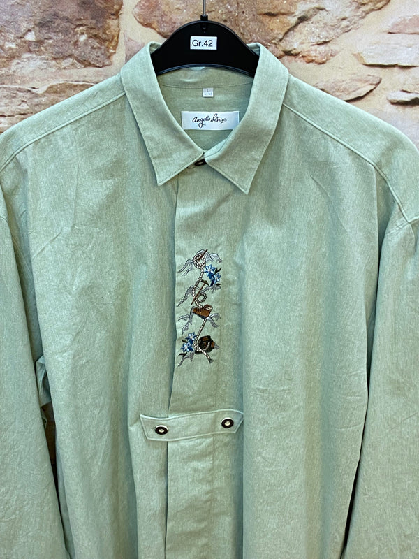 Vintage Trachtenhemd Herren – Salbeigrün – Gr. L 42