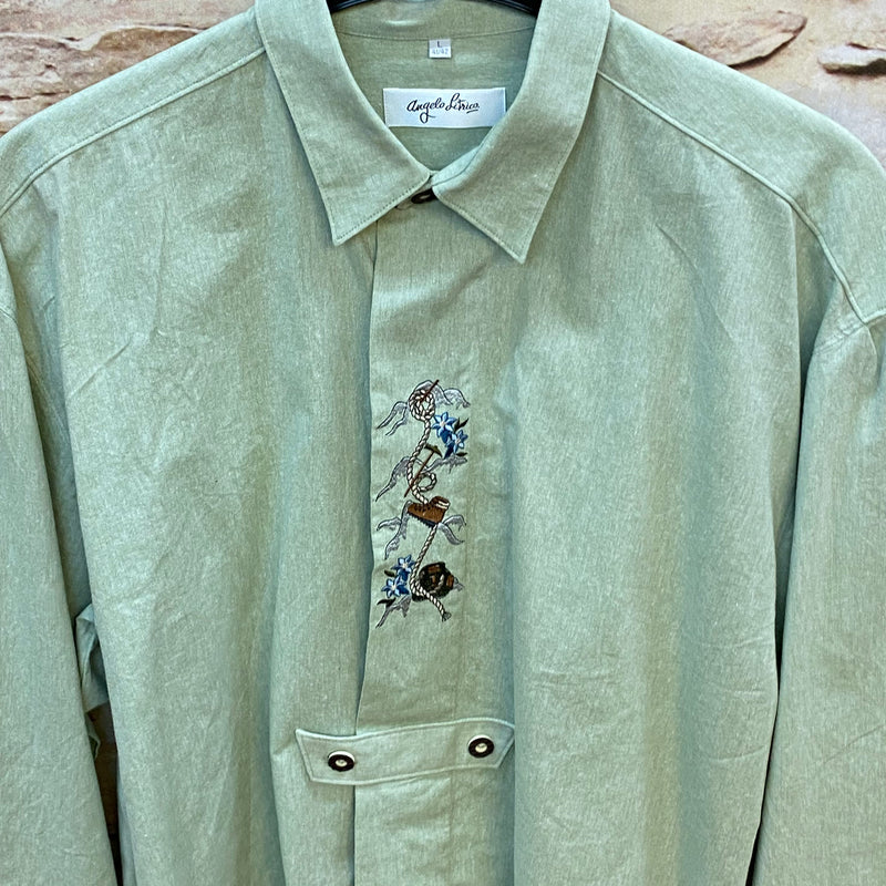Vintage Trachtenhemd Herren – Salbeigrün – Gr. L 42