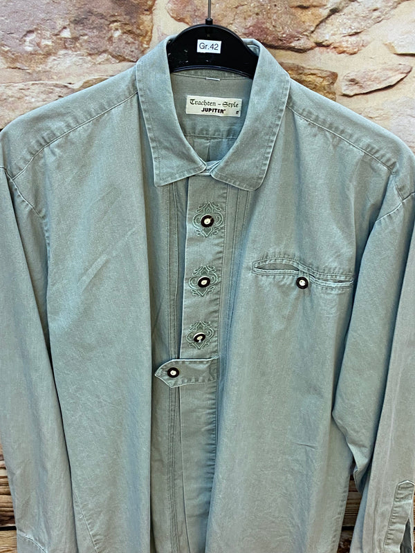 Vintage Trachtenhemd Herren – Salbeigrün – Gr. L 42