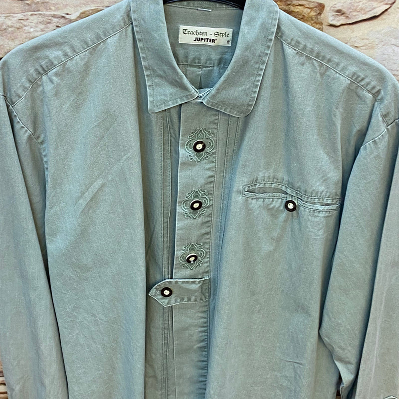 Vintage Trachtenhemd Herren – Salbeigrün – Gr. L 42