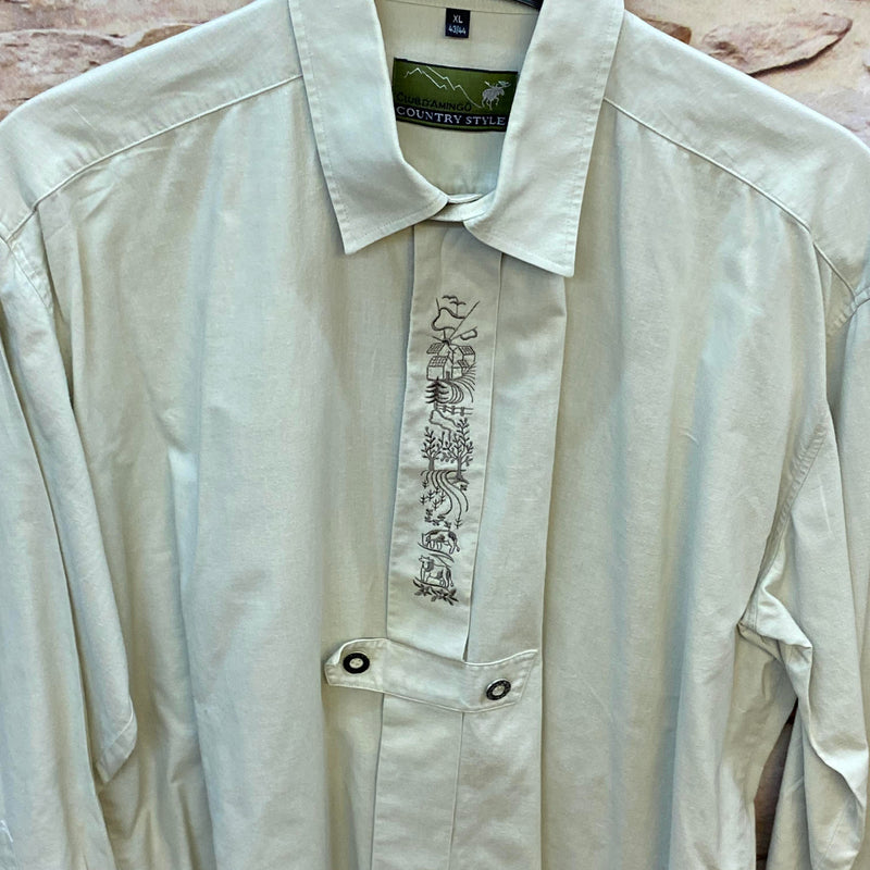 Vintage Trachtenhemd Herren 44 – Hellgrün mit feiner Stickerei, Ansicht 2