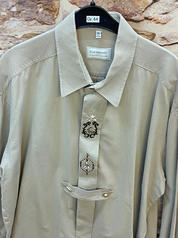 Vintage Trachtenhemd Herren Gr. 43/44 XL – hellgrün mit Edelweiß Stickerei