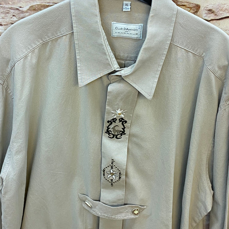 Vintage Trachtenhemd Herren Gr. 43/44 XL – hellgrün mit Edelweiß Stickerei