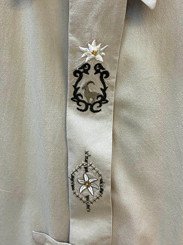 Vintage Trachtenhemd Herren Gr. 43/44 XL – hellgrün mit Edelweiß Stickerei