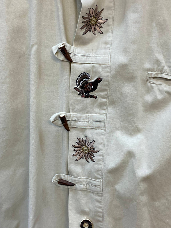 Vintage Trachtenhemd Herren Gr. 44 – hellgrün mit Edelweiß & Hirsch Stickerei, Ansicht 3