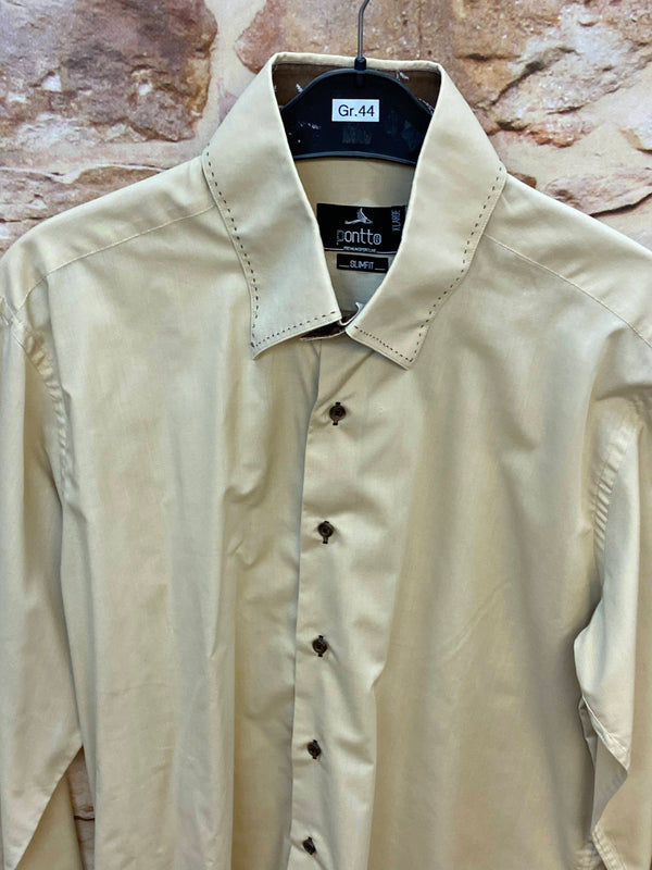Vintage Hemd Herren Gr. 44 – hellbeige Slim Fit Baumwolle