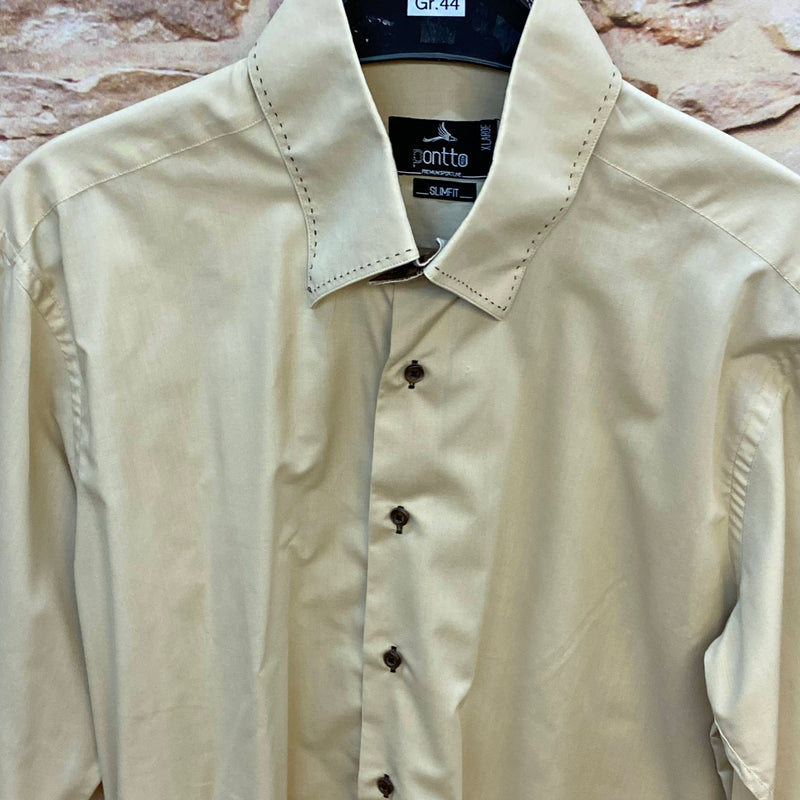 Vintage Hemd Herren Gr. 44 – hellbeige Slim Fit Baumwolle