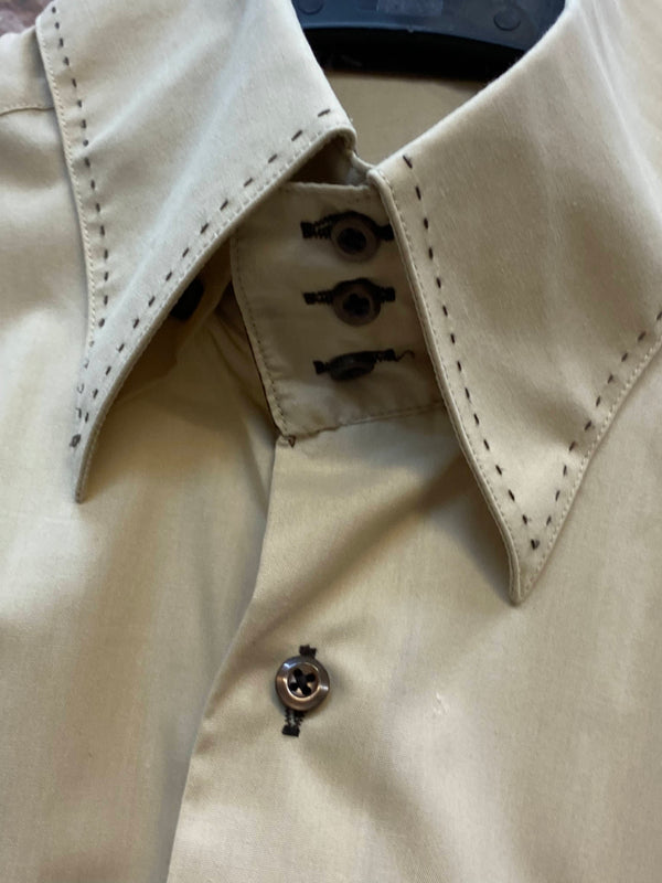 Vintage Hemd Herren Gr. 44 – hellbeige Slim Fit Baumwolle