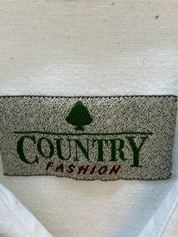 „Herren Trachtenhemd Country Fashion in Weiß mit Eichenlaub und Federhut Stickerei“