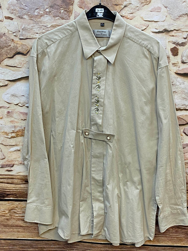 „Trachtenhemd Herren beige mit Edelweiß Stickerei Baumwolle Größe 45 XXL“