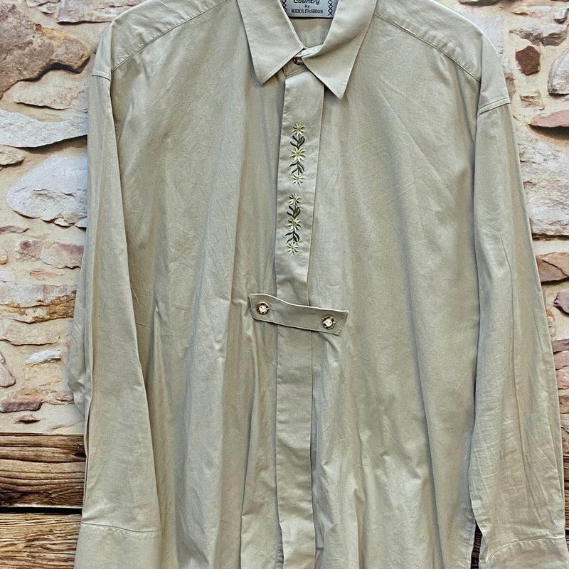 „Trachtenhemd Herren beige mit Edelweiß Stickerei Baumwolle Größe 45 XXL“
