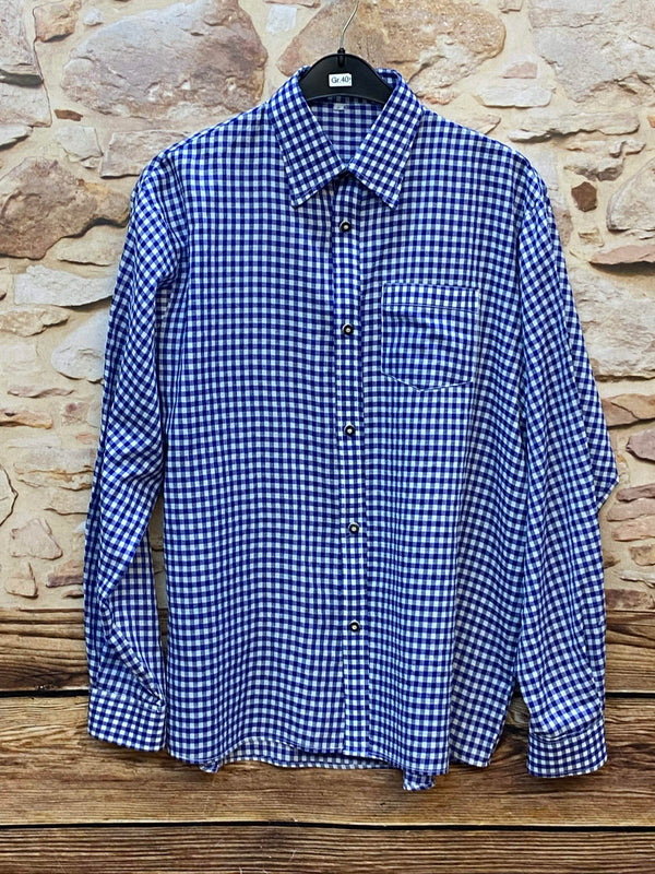 „Trachtenhemd Herren blau weiß kariert Vintage Größe 40“