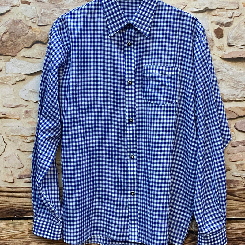 „Trachtenhemd Herren blau weiß kariert Vintage Größe 40“