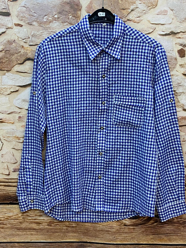 „Trachtenhemd Herren blau kariert Größe 40“