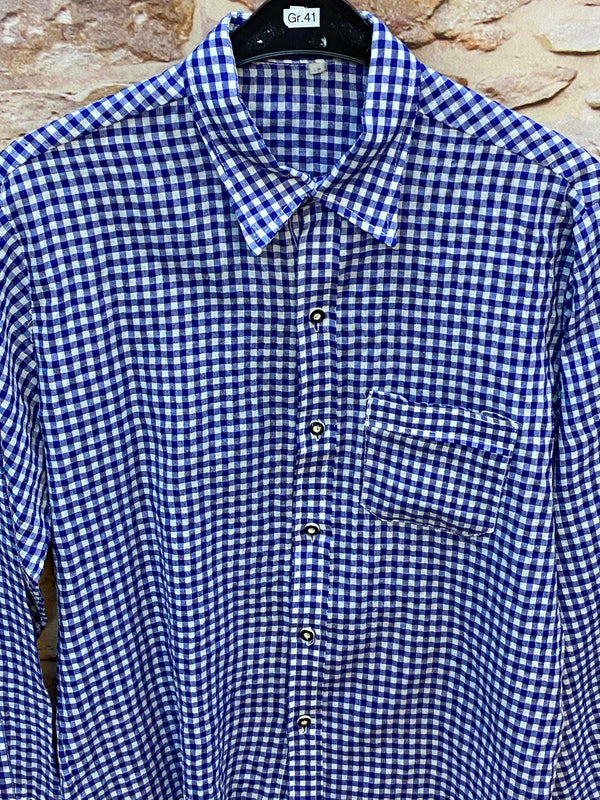 „Vintage Trachtenhemd Herren Vichy Karo blau klassisch“