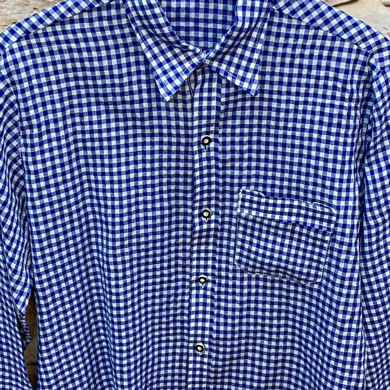 „Vintage Trachtenhemd Herren Vichy Karo blau klassisch“