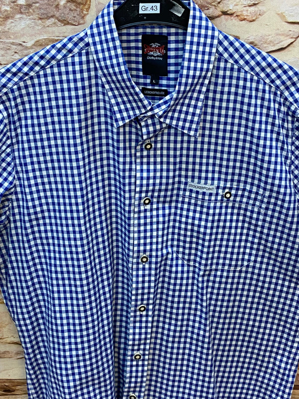 „Vintage Trachtenhemd Herren blau kariert Oktoberfest Stil“