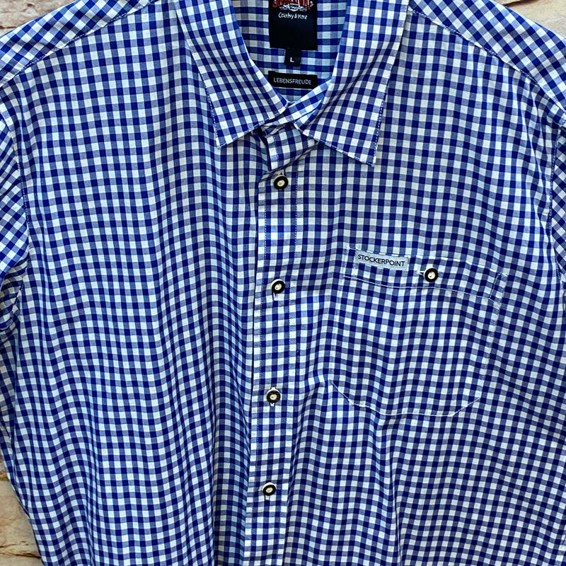 „Vintage Trachtenhemd Herren blau kariert Oktoberfest Stil“