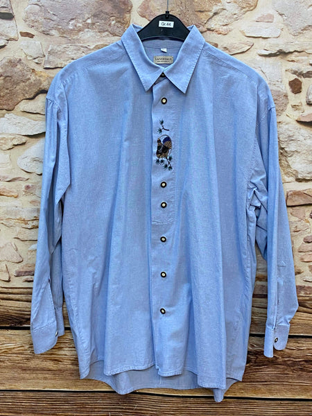 „Vintage Trachtenhemd Herren blau klassisch langarm Landhaus“