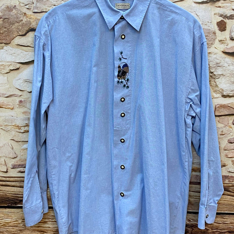 „Vintage Trachtenhemd Herren blau klassisch langarm Landhaus“
