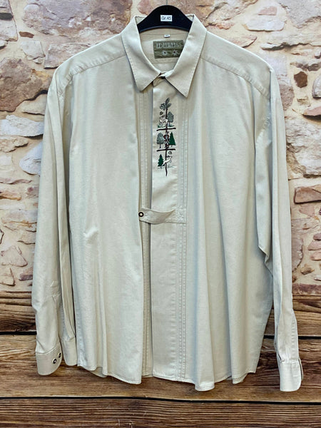 „Trachtenhemd Herren Edelweiss mit Jagdmotiv Stickerei Baumwolle Größe 45“
