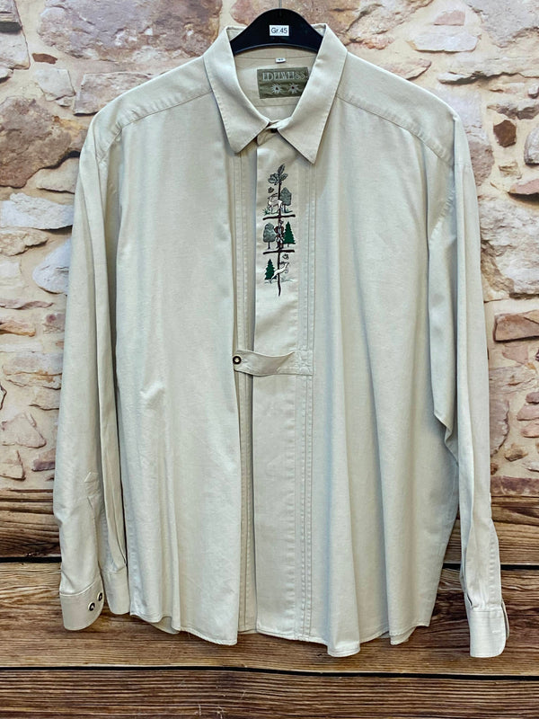 „Trachtenhemd Herren Edelweiss mit Jagdmotiv Stickerei Baumwolle Größe 45“
