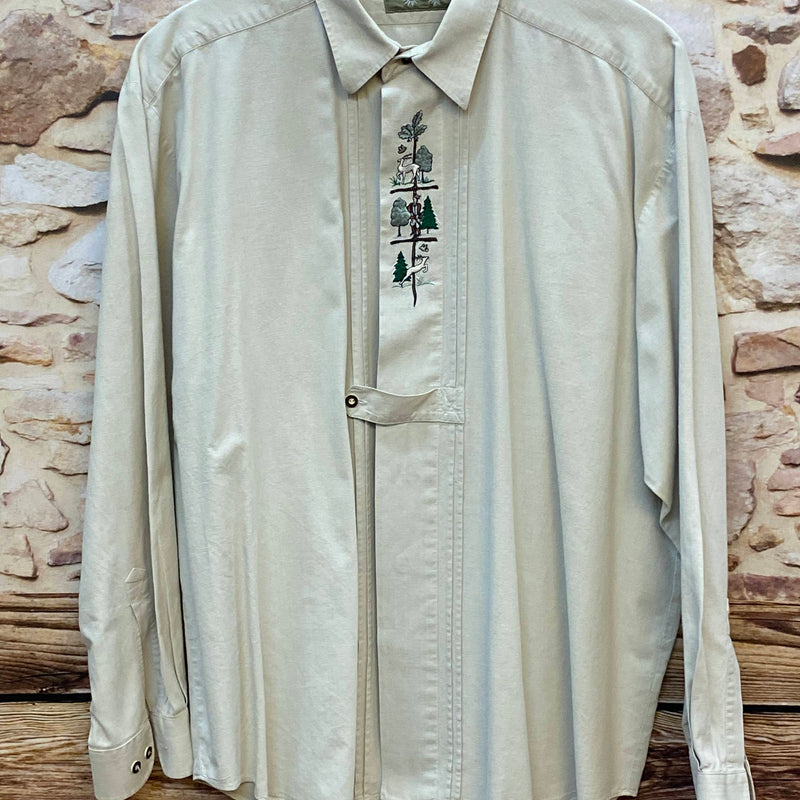 „Trachtenhemd Herren Edelweiss mit Jagdmotiv Stickerei Baumwolle Größe 45“
