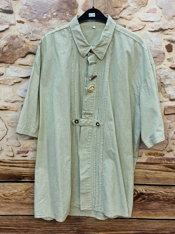 „Vintage Trachtenhemd Herren grün gestreift kurzarm“