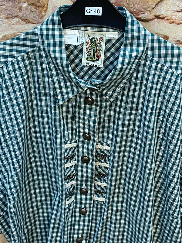 „Vintage Trachtenhemd grün weiß kariert mit Zierleisten Herren“
