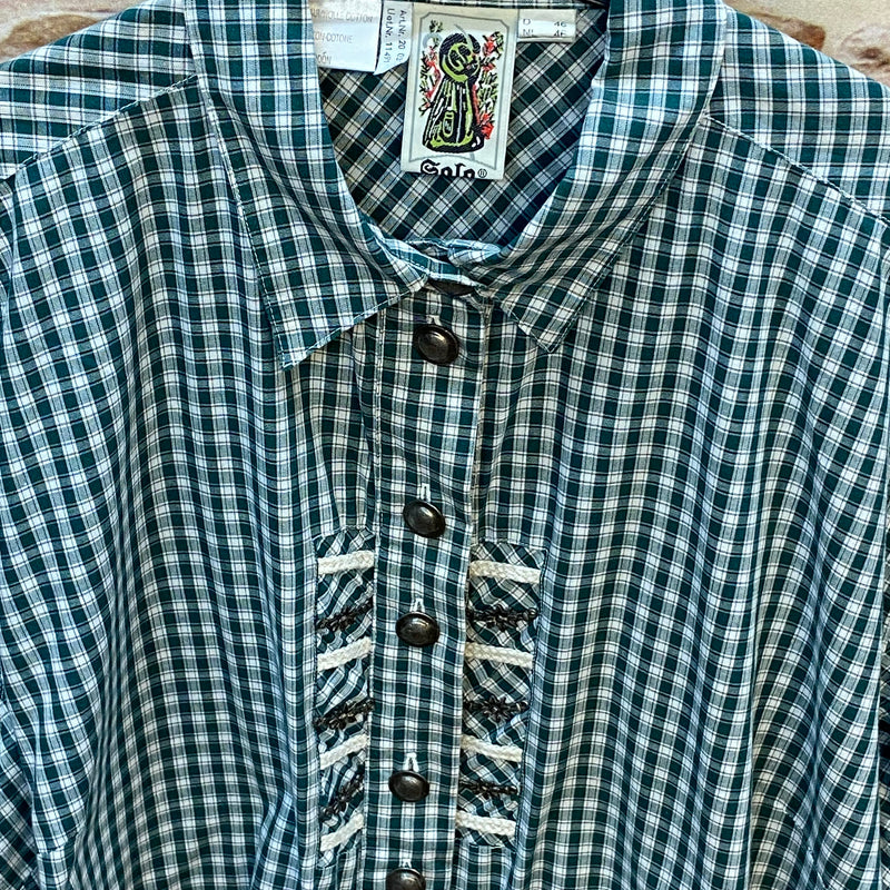 „Vintage Trachtenhemd grün weiß kariert mit Zierleisten Herren“