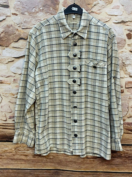 „Vintage Trachtenhemd Landhaus beige grün kariert Größe 39“