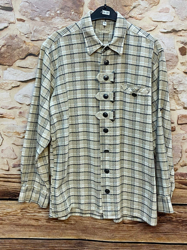 „Vintage Trachtenhemd Landhaus beige grün kariert Größe 39“