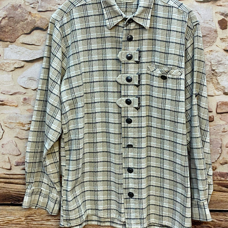 „Vintage Trachtenhemd Landhaus beige grün kariert Größe 39“
