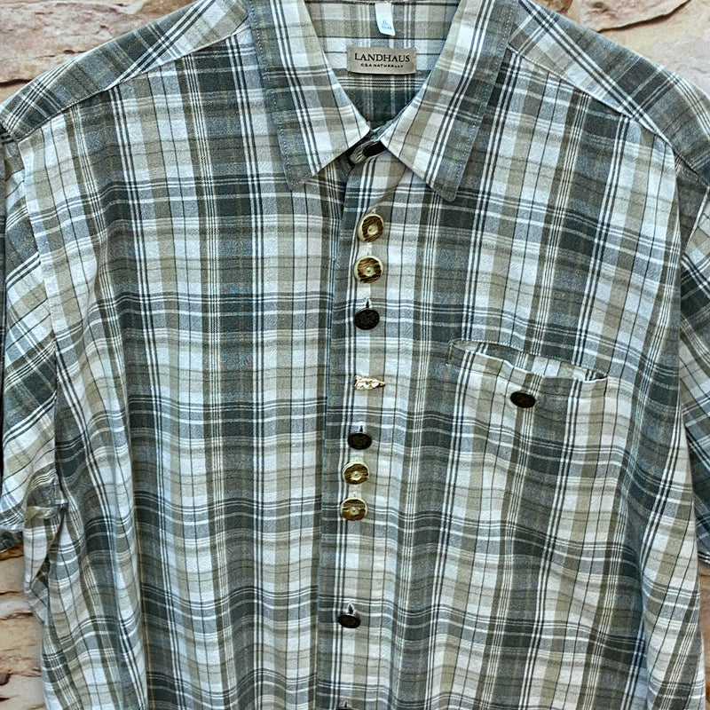 „Vintage Trachtenhemd Herren kariert grün beige kurzarm“