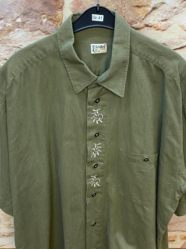 „Vintage Trachtenhemd Herren kurzarm grün mit Stickerei Detail“