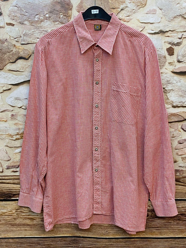 „Vintage Trachtenhemd Herren rot kariert Größe 42“