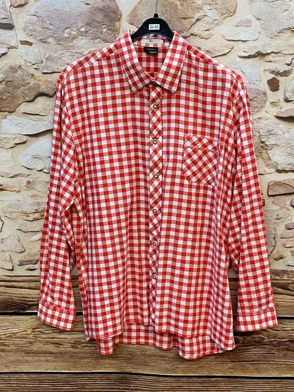 „Vintage Trachtenhemd Herren rot weiß kariert Langarm“