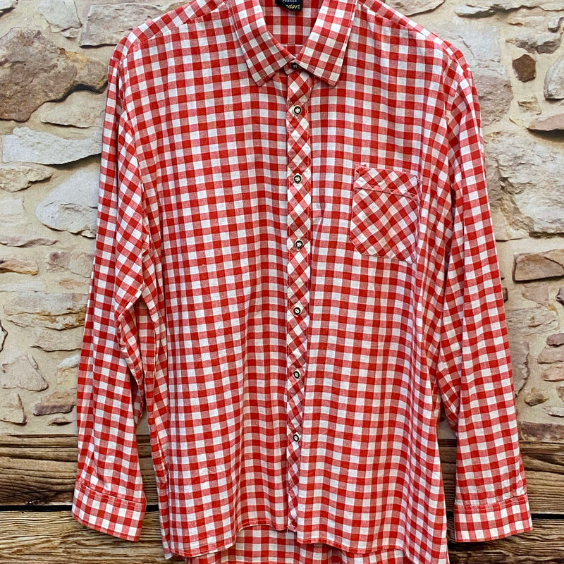 „Vintage Trachtenhemd Herren rot weiß kariert Langarm“