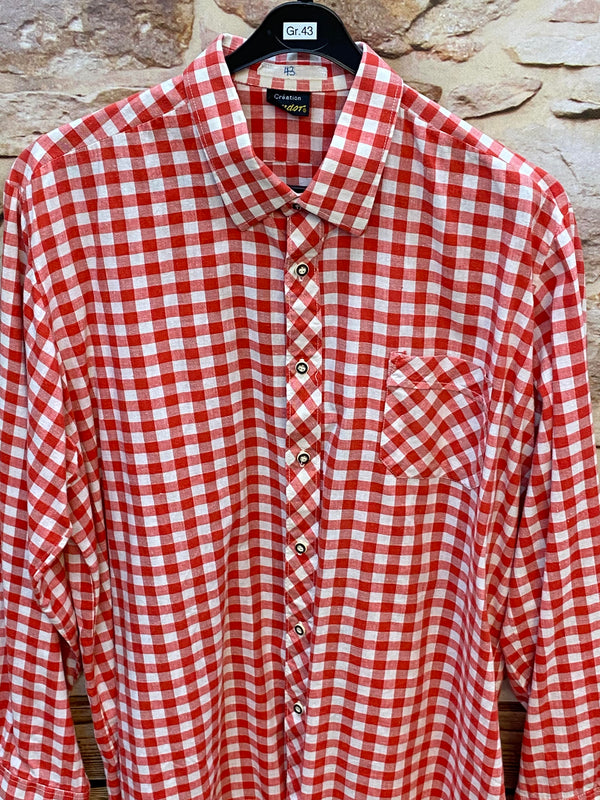 „Trachtenhemd Herren rot weiß kariert Vintage mit Brusttasche“