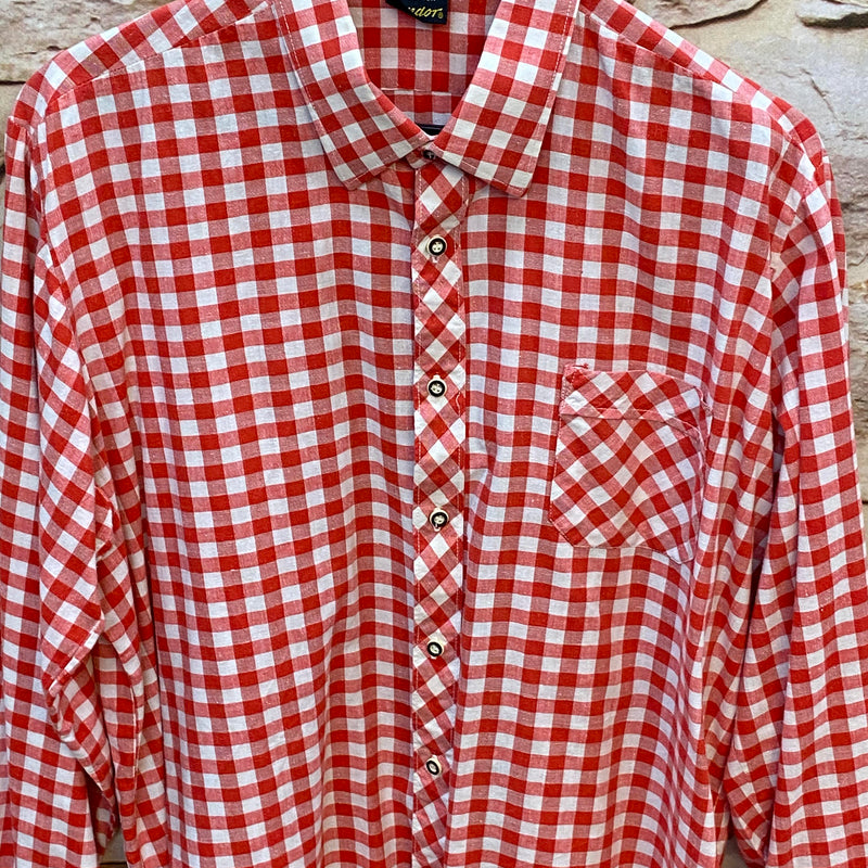 „Trachtenhemd Herren rot weiß kariert Vintage mit Brusttasche“