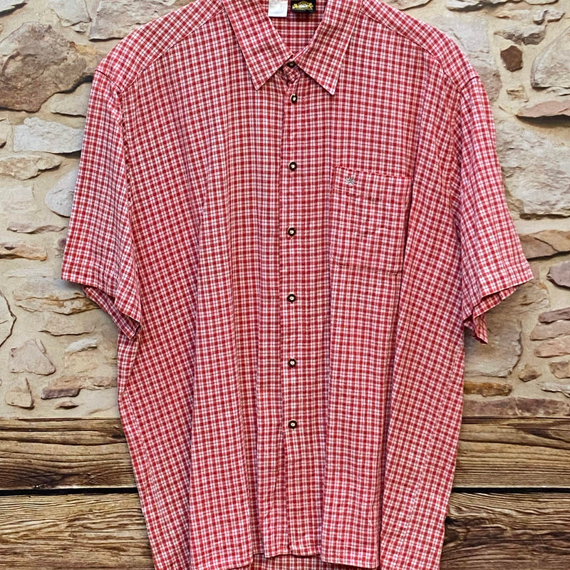 „Vintage Trachtenhemd Herren Karo rot weiß mit Brusttasche“