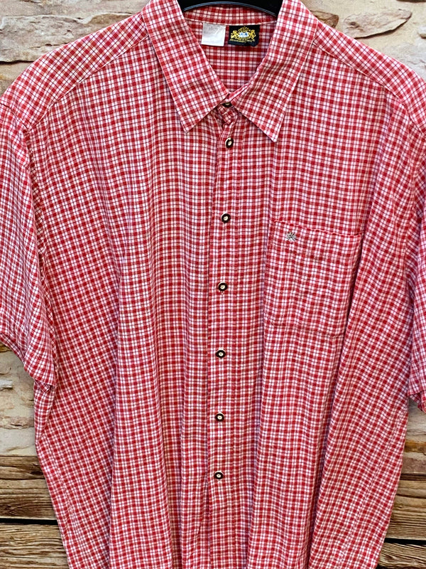 Trachtenhemd Herren Rot Weiß Kariert Gr. 45 Kurzarm